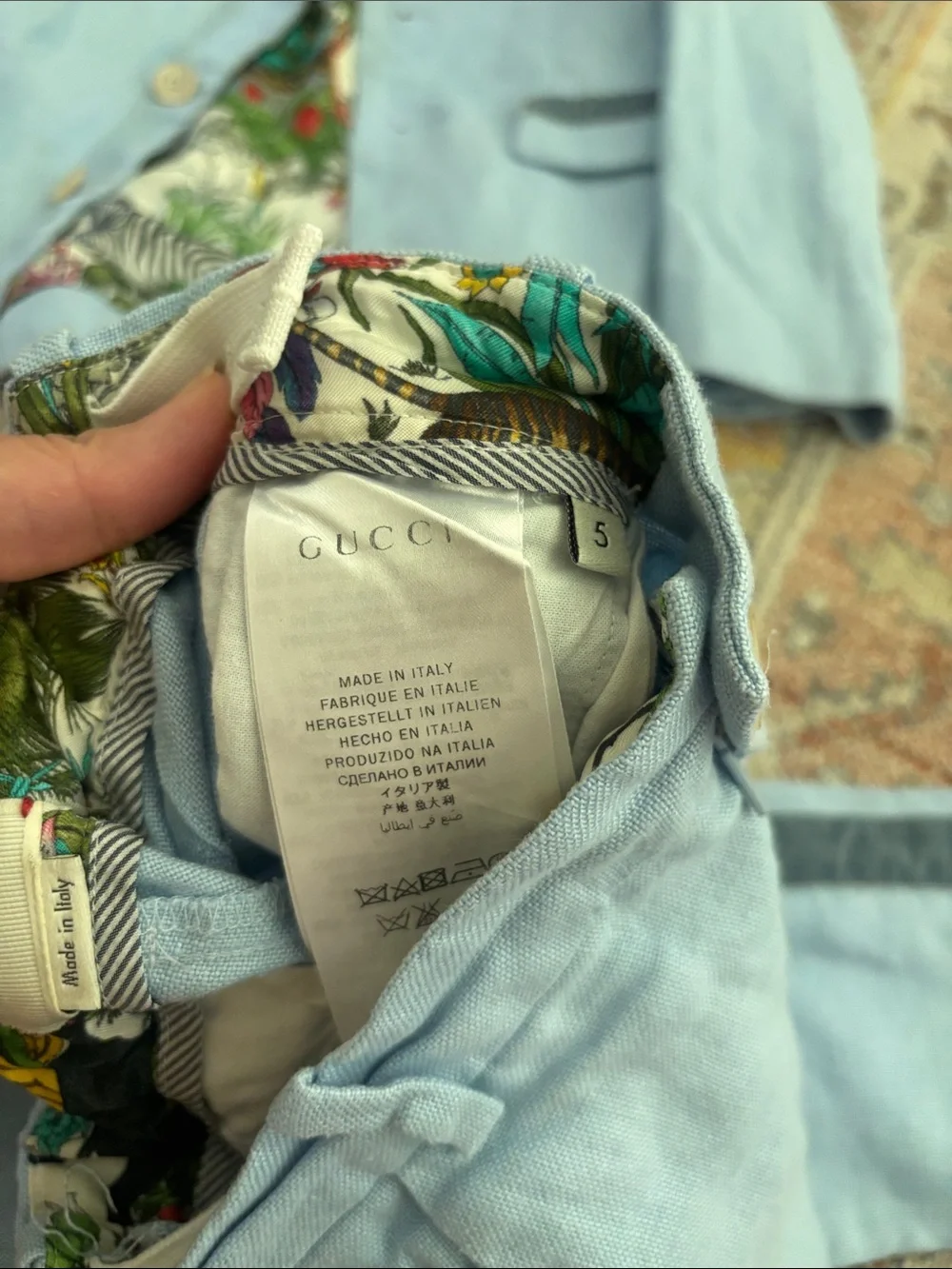 Gucci Kids White Button-Front Shirt with Light Blue Jacket & Pants Set